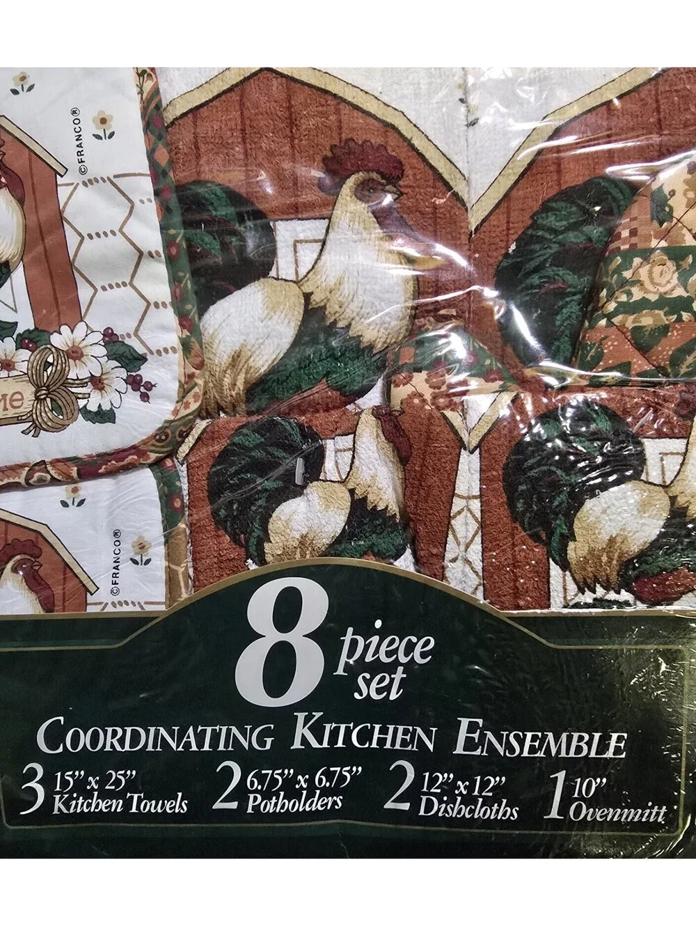 NOS Vintage Kitchen Ensemble 8 Piece By Franco Rooster WELCOME cottage Core